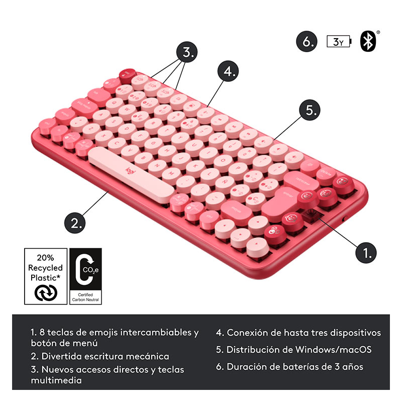 Teclado Mecánico Inalámbrico Logitech POP Rosado Español