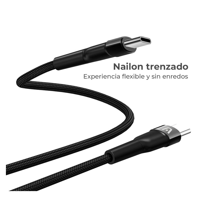 Cable USB-C a USB-C Argom ARG-CB-0048BK Carga Rápida 3 Metros Trensado Negro