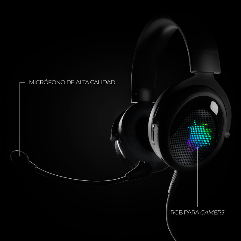 Audífonos tipo Headset Pilas T-KUN RGB Gaming USB y 3.5mm con Micrófono Negro