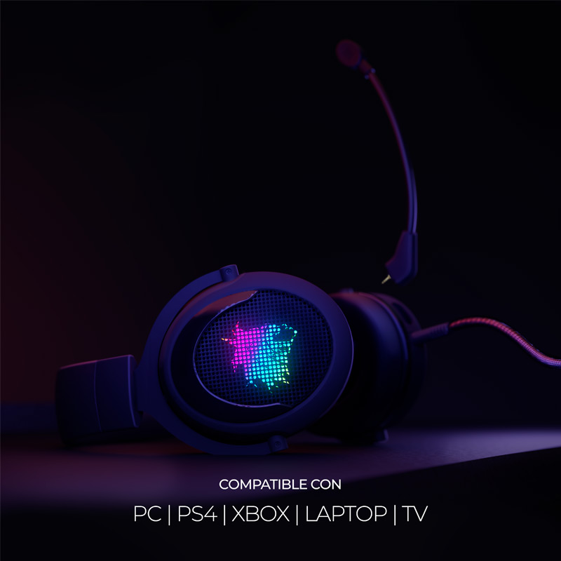 Audífonos tipo Headset Pilas T-KUN RGB Gaming USB y 3.5mm con Micrófono Negro