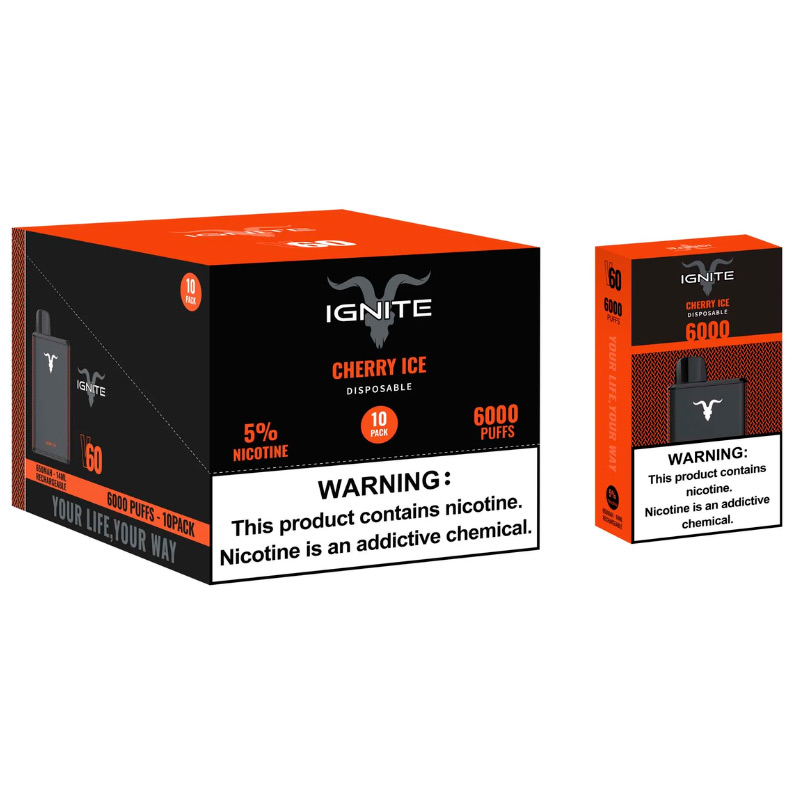 Vape Electrónico Ignite V60 puffs 6000 Nic 5g Cherry Ice