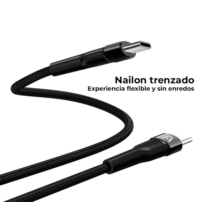 Cable USB-C a USB-C Argom ARG-CB-0049BK 1.8 Metros Trenzado Negro