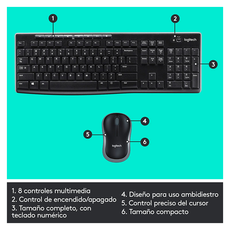 Teclado y Mouse Inalámbrica Logitech MK270 Negro Español