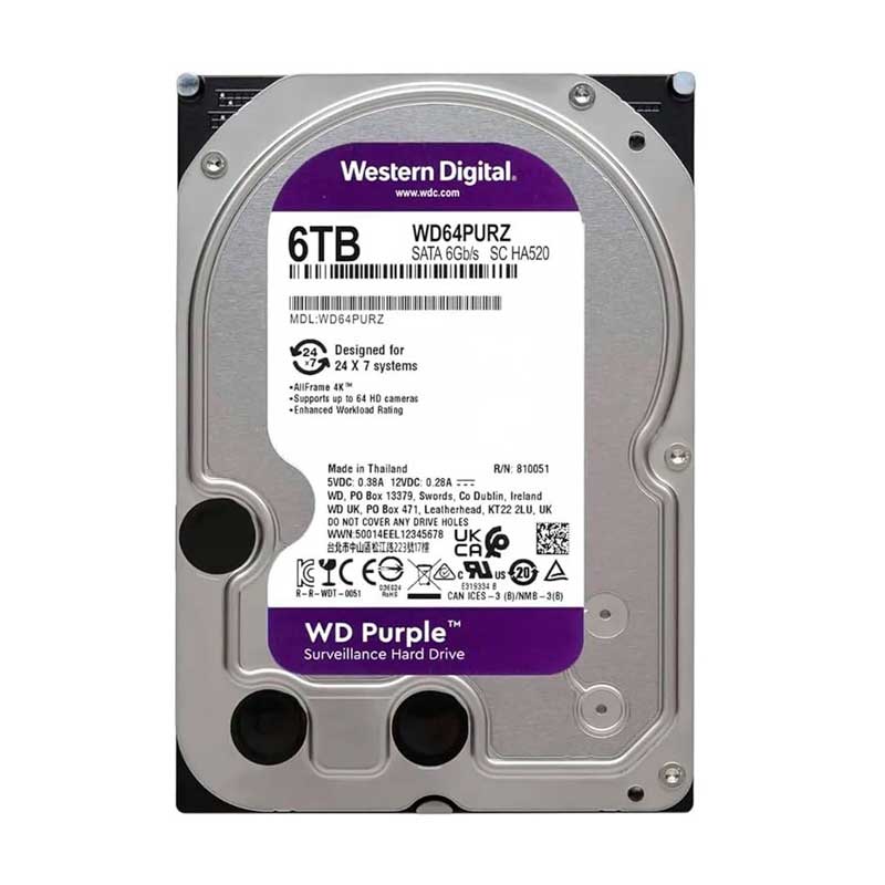 Disco Duro 3.5" 6TB Western Digital Purple Para Videovigilancia 5400 RPM