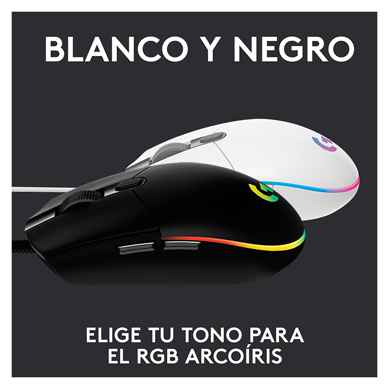 Mouse Óptico Gaming Logitech G203 LIGHTSYNC Blanco 8000DPI 6 Botones