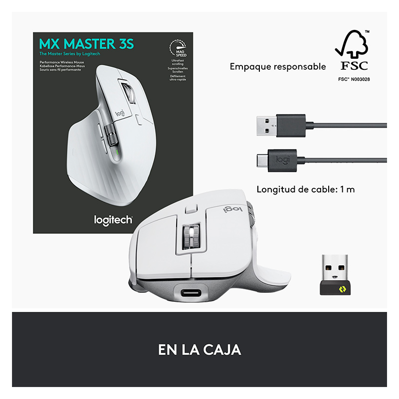 Mouse Logitech MX Master 3S Inalambrico Bluetooth USB8000DPI Blanco