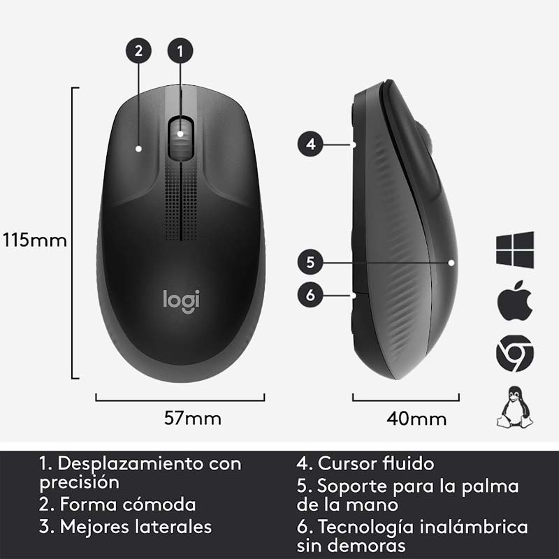 Mouse Inalámbrico Logitech M190 1000DPI Negro-Gris