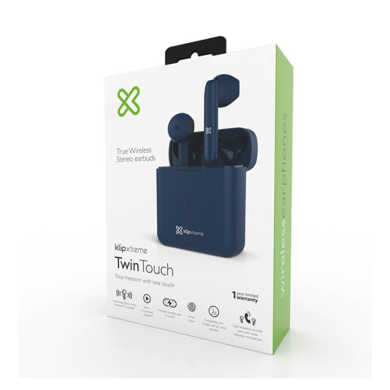 Audífonos Klip Xtreme Bluetooth In-ear Twintouch Touch con Micrófono Azul