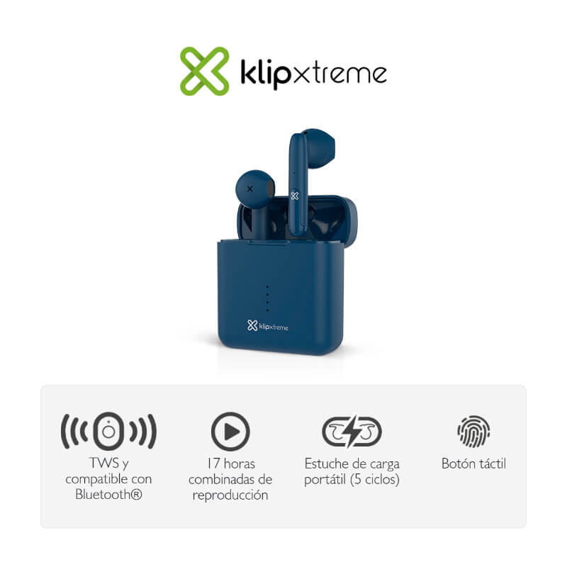 Audífonos Klip Xtreme Bluetooth In-ear Twintouch Touch con Micrófono Azul