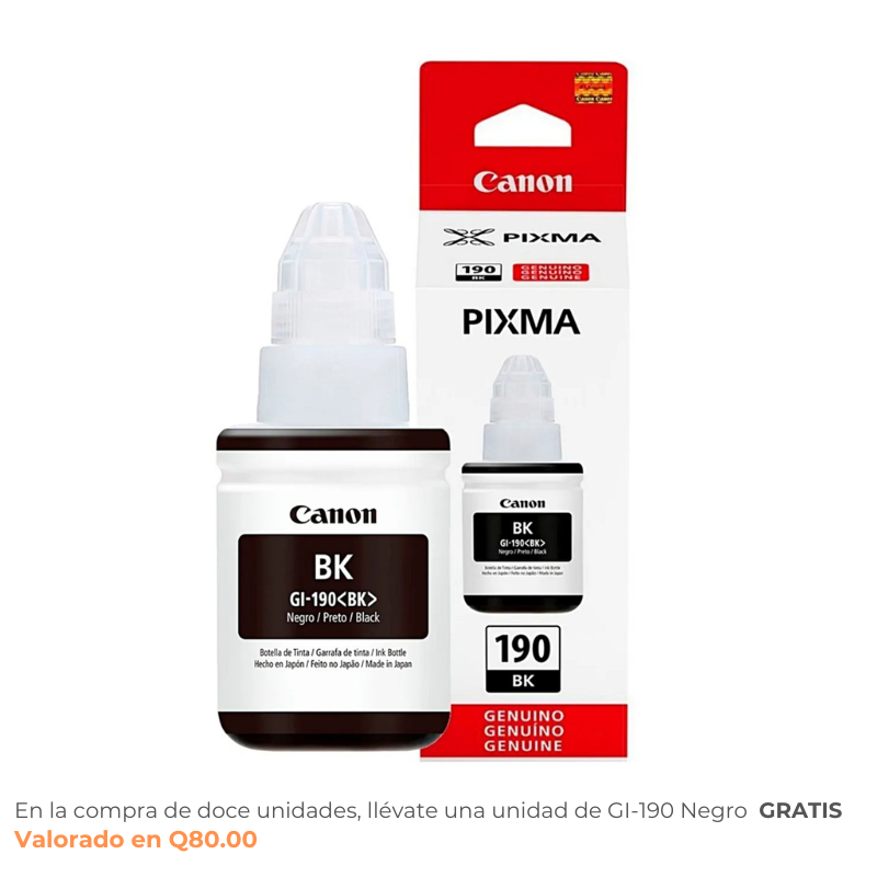 Botella de Tinta Canon GI-190BK Negro 135ml