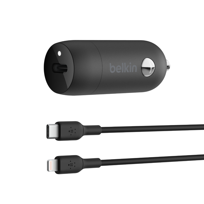 Cargador para Carro Belkin BoostCharge USB-C 30W​​ + Cable USB-C a Lightning Negro