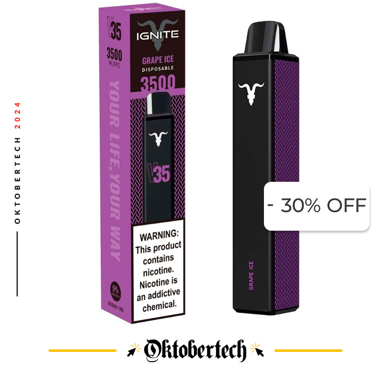 Vape Electrónico Ignite V35 3500 Puffs Nic 5g Grape Ice