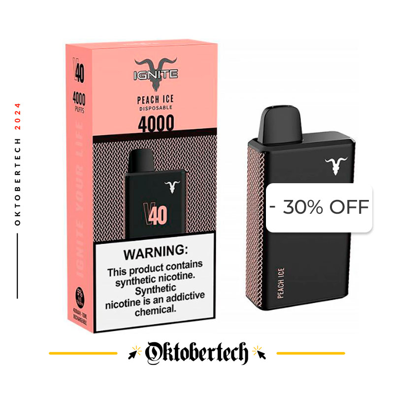 Vape Electronico Ignite V40 4000 Puffs Nic 5g Peach Ice