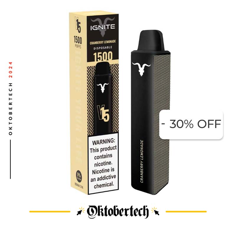 Vape Electronico Ignite V15 1500 Puffs Nic 5g Cranberry Lemonade