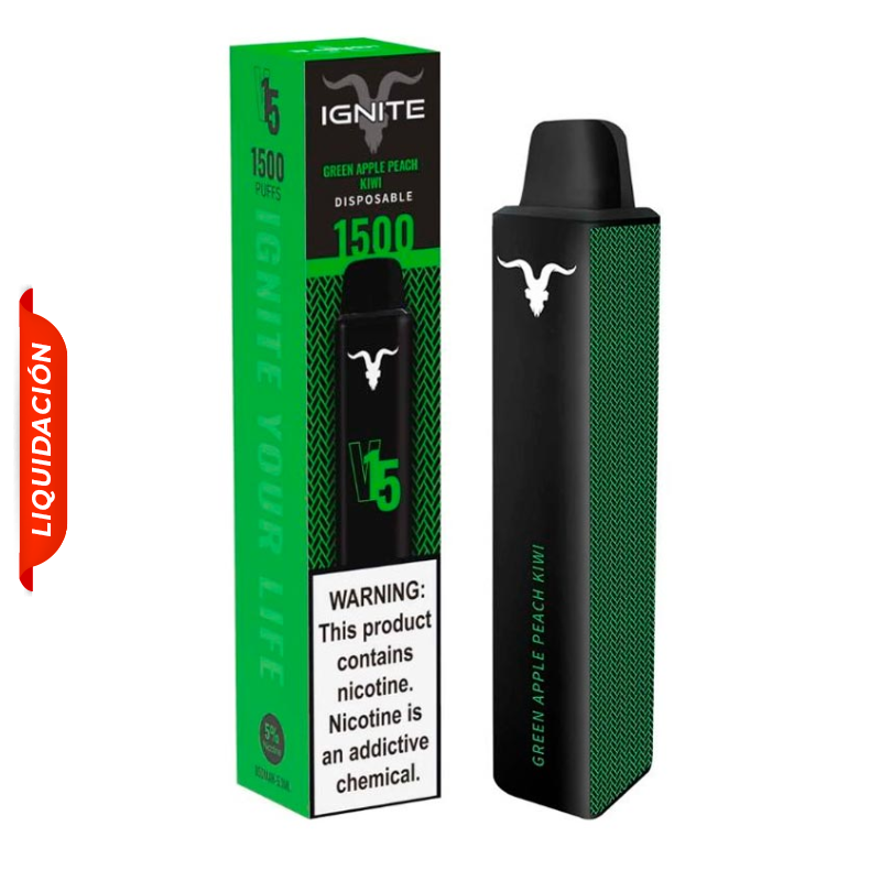 Vape Electronico Ignite V15 1500 Puffs Nic 5g Green Apple Peach Kiwi