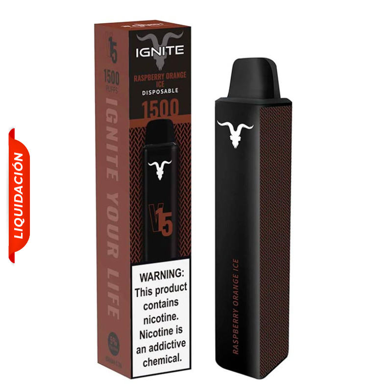 Vape Electronico Ignite V15 1500 Puffs Nic 5g Raspberry Orange Ice