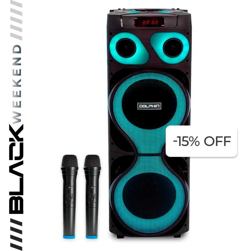 Bocina Dolphin SP-2150RBT X-Bass Dual 12" Bluetooth 120W Negro + 2 Microfonos